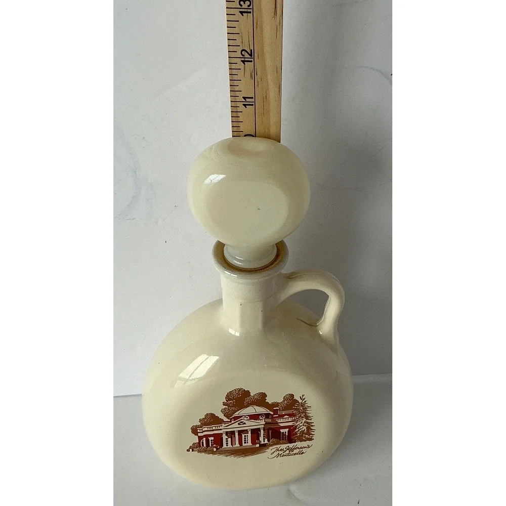 Vintage Monticello‎ Ceramic Decanter 1849 Stopper Cream Brown Small